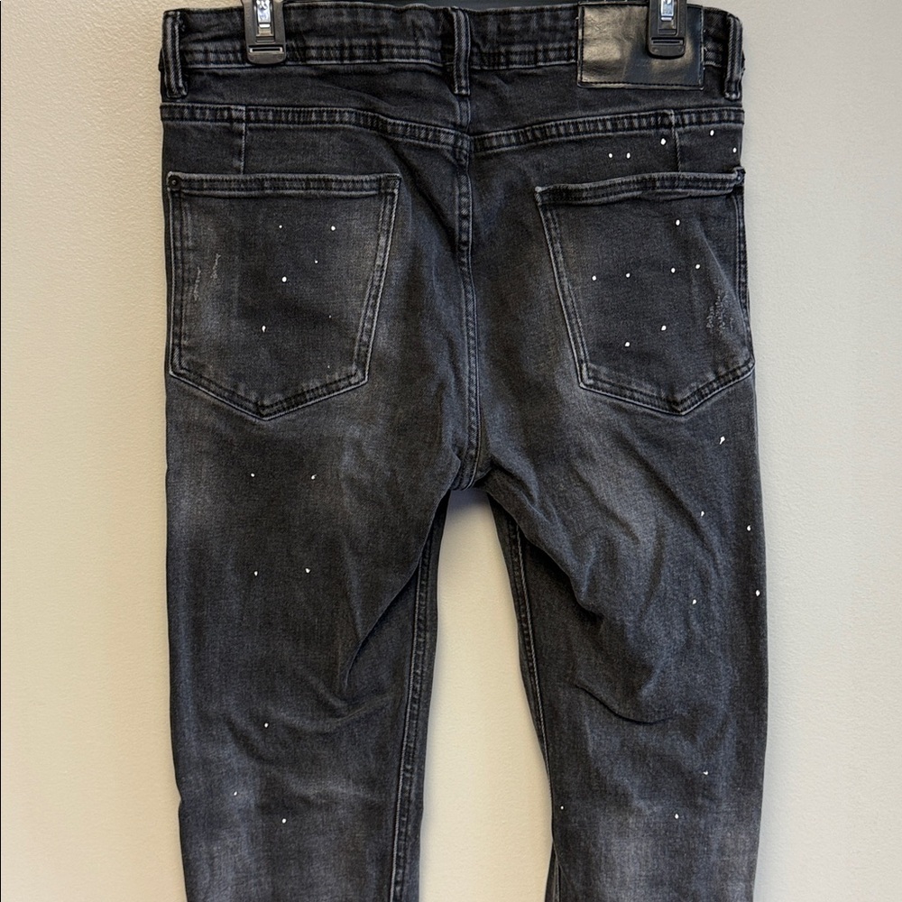 Zara Distressed Paint Splatter Slim Jeans Black 32 x 31 - Picture 6 of 8